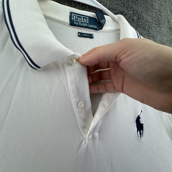 Polo Ralph Lauren Polo Shirt XL White Embroidered Short Sleeve Big Pony Pro Fit - Picture 10 of 15